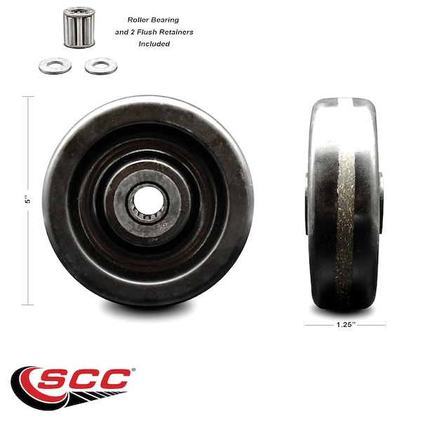 SCC - 5" Phenolic Wheel Only w/Roller Bearing - 1/2" Bore - 600 lbs Capacity